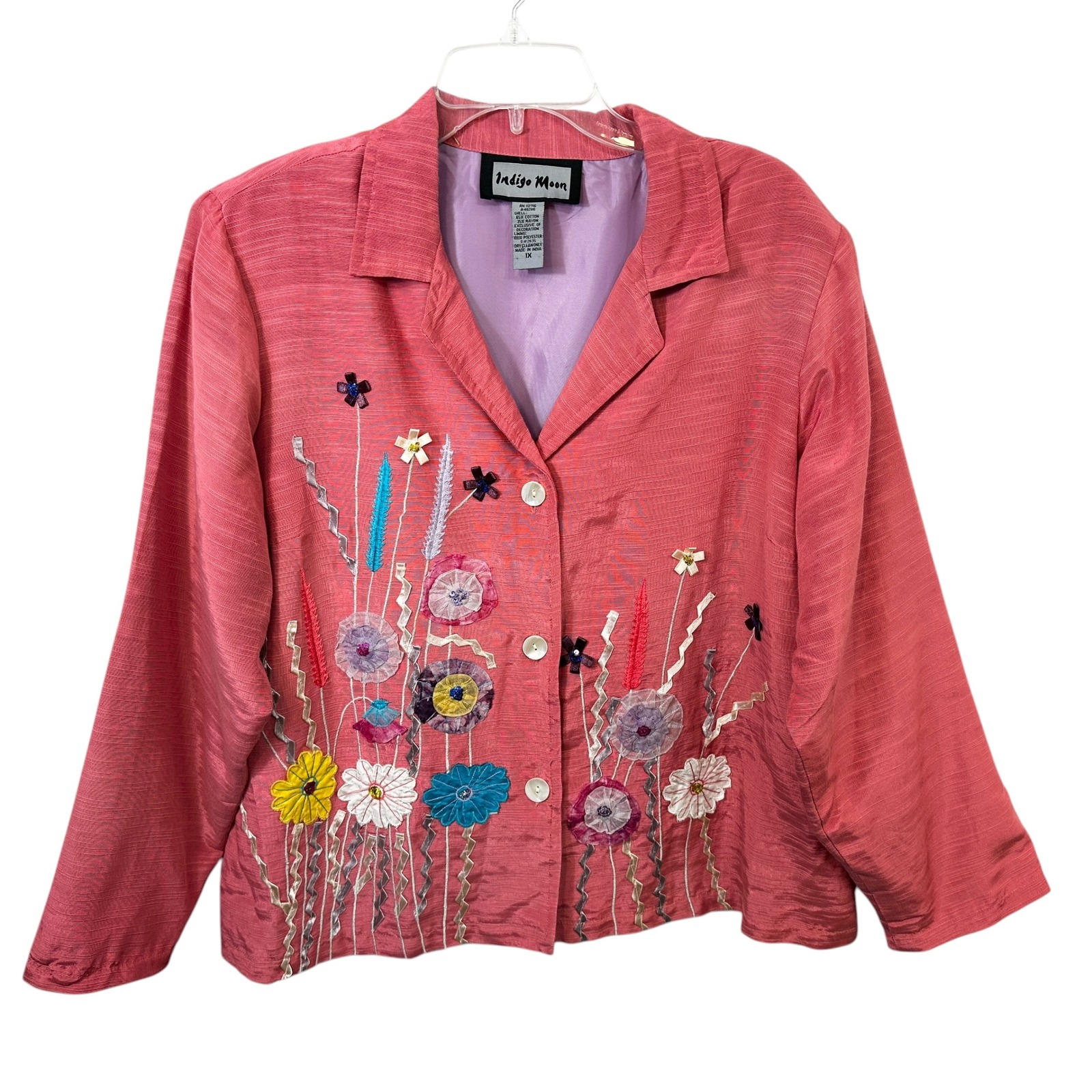 Indigo Moon Plus Size 1x Jacket Pink Floral Embroidered Applique Maximalism 1182